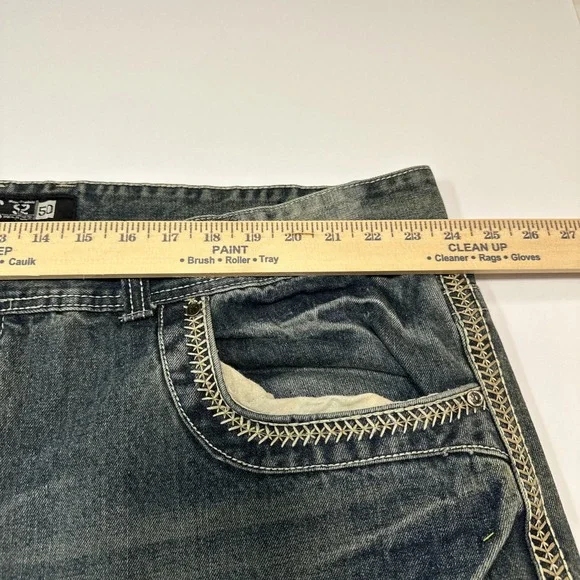 Y2K S2 Mens Wear Patch Embroidery Baggy Jeans  Hip Hop Vintage Blue Jeans 50x31 - Picture 9 of 14